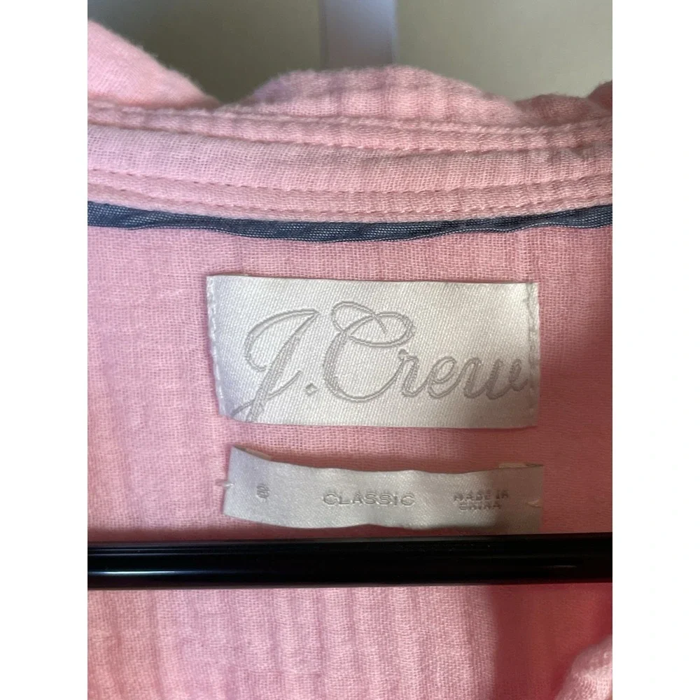 J.Crew Women's Button Up Shirt Small Loungwear Soft‎ Cotton Pink Long Sleeve